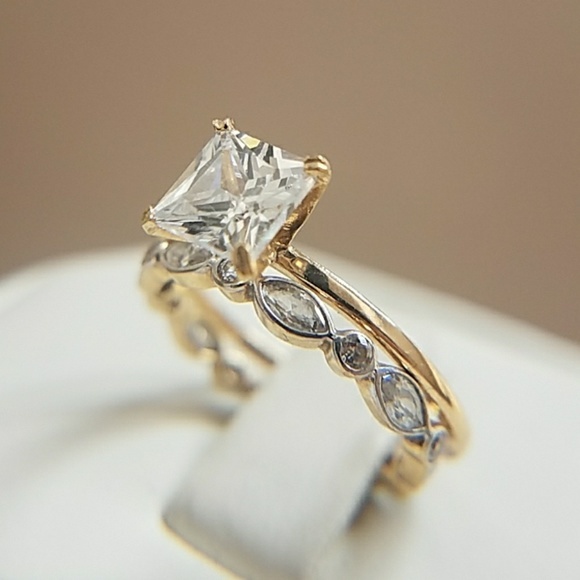 14k Solid Yellow Gold Engagement Ring Wedding Band